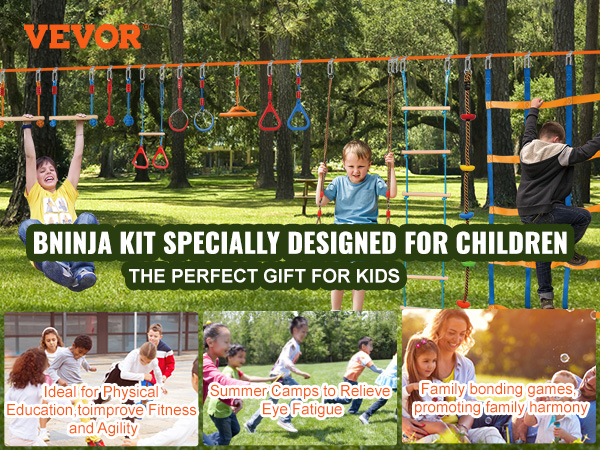 VEVOR ninja warrior obstacle course for kids, featuring playground equipment in a park setting.
