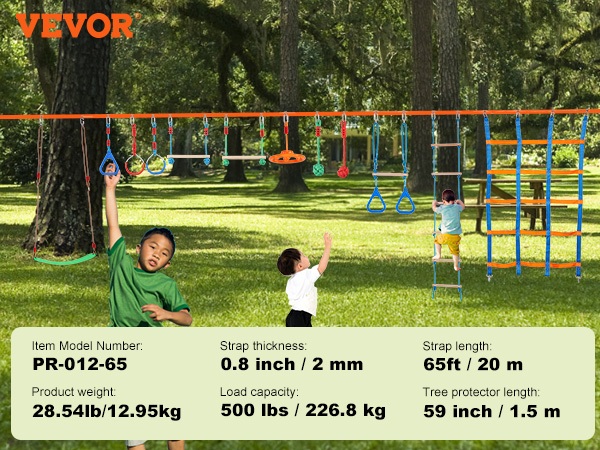 children playing on VEVOR ninja warrior obstacle course set in a park, featuring various obstacles.