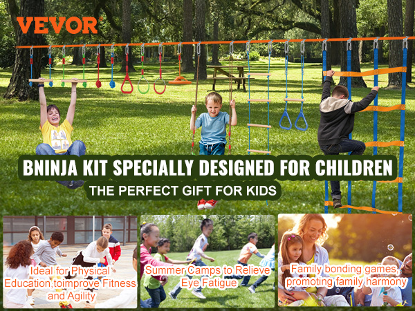 VEVOR ninja warrior obstacle course for kids, promoting fitness, agility, and family bonding.