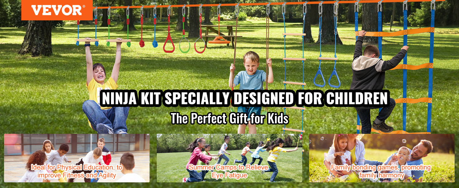 VEVOR ninja warrior obstacle course for kids, promoting fitness, agility, and family bonding.