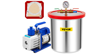 VEVOR vacuum chamber with pump, pressure gauge, transparent lid, and hose kit.