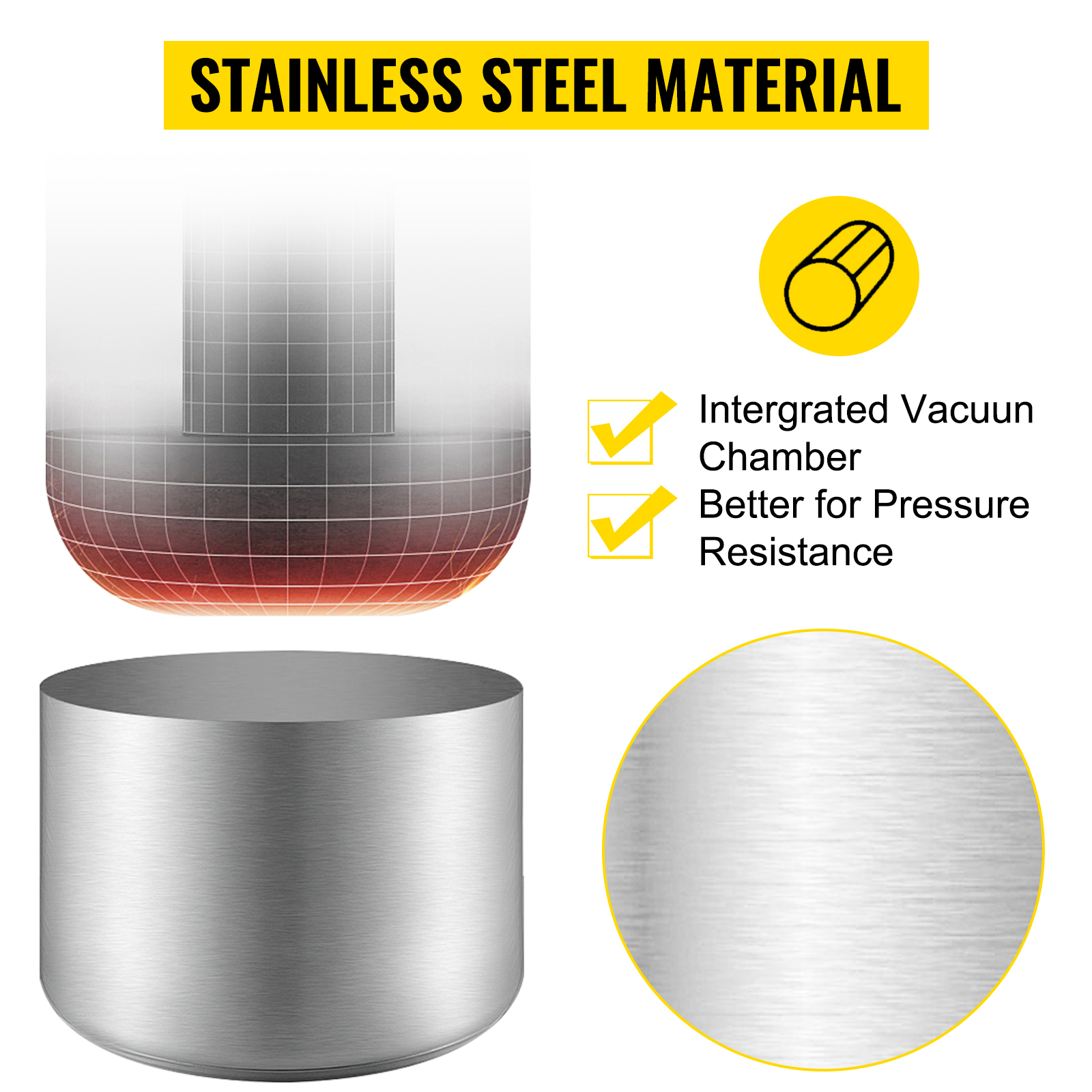 VEVOR vacuum chamber made of stainless steel, integrated vacuum chamber for better pressure resistance.