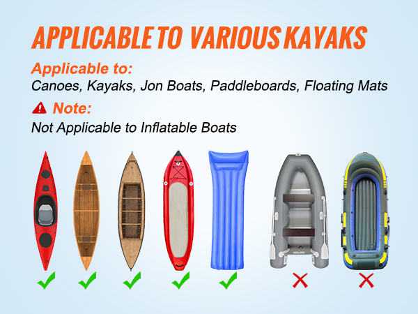 VEVOR kayak cart: applicable to canoes, kayaks, jon boats, paddleboards, floating mats. not for inflatables.