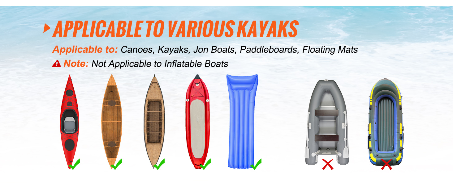 VEVOR kayak cart: applicable to canoes, kayaks, jon boats, paddleboards, floating mats. not for inflatables.