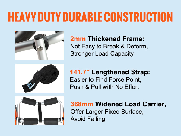 heavy duty durable construction: VEVOR kayak cart features 2mm frame, 141.7" strap, 368mm load carrier.