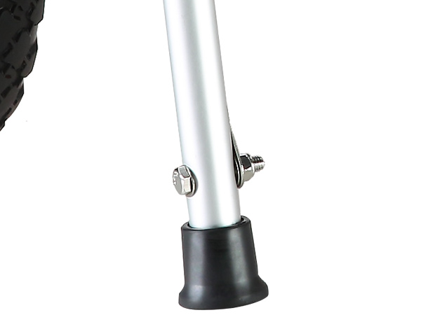 close-up of VEVOR kayak cart wheel bracket with metal bolt and rubber base.