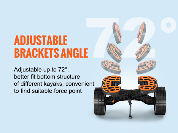 VEVOR heavy duty kayak cart with adjustable brackets angle up to 72° for better kayak support.