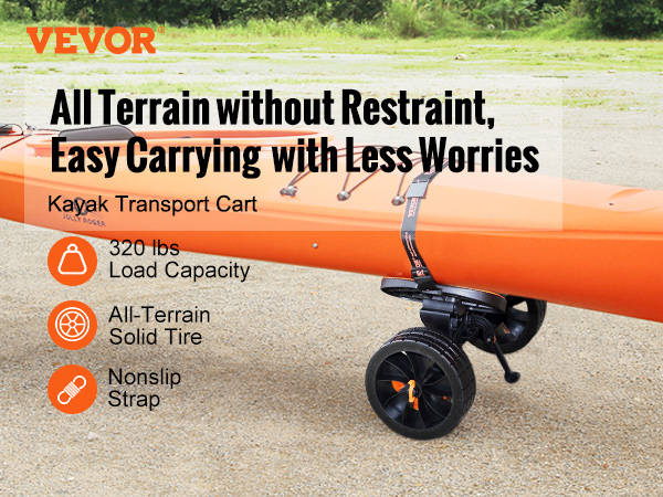 VEVOR heavy duty kayak cart with nonslip strap, solid tires, and 320 lbs load capacity.