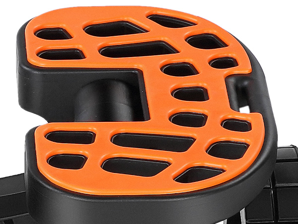 close-up of the orange and black paddle-shaped grip on the VEVOR heavy duty kayak cart.