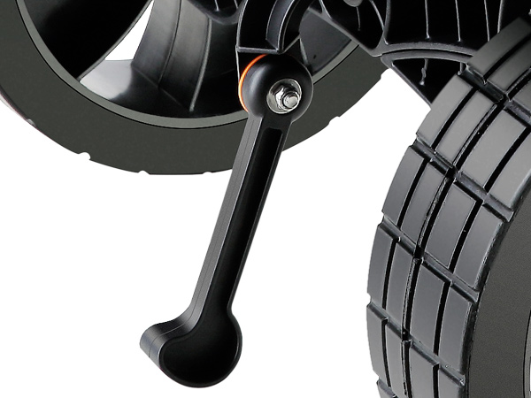 close-up of VEVOR heavy duty kayak cart wheel showing durable tire tread and sturdy axle components.