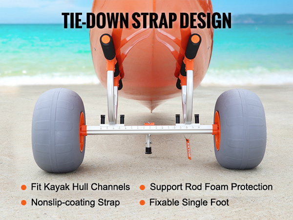 VEVOR izturīgi kajaku ratiņi ar piesiešanas siksnu, putu aizsardzību un neslīdošu siksnu.