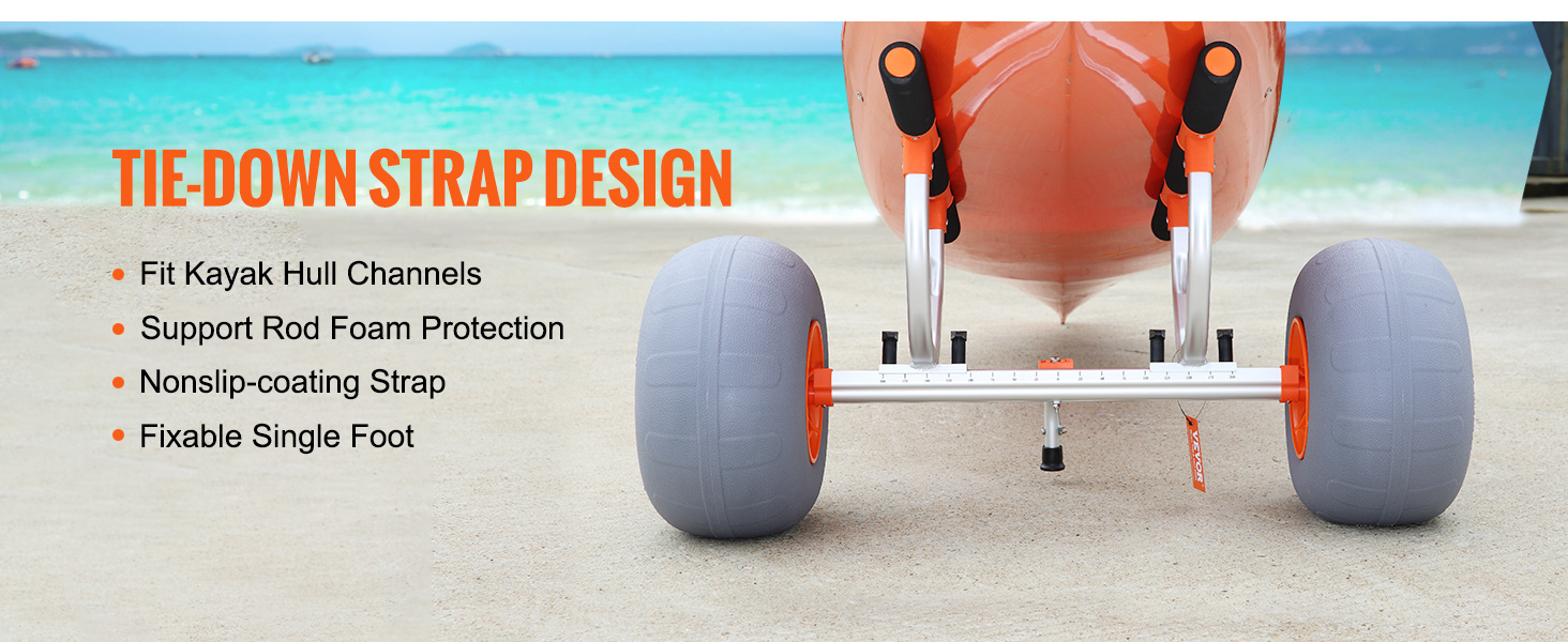 VEVOR izturīgi kajaku ratiņi ar piesiešanas siksnu, putu aizsardzību un neslīdošu siksnu.
