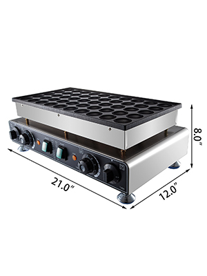 VEVOR mini dutch pancake maker – dimensions 21x12x8 inches, stainless steel, non-stick plate.