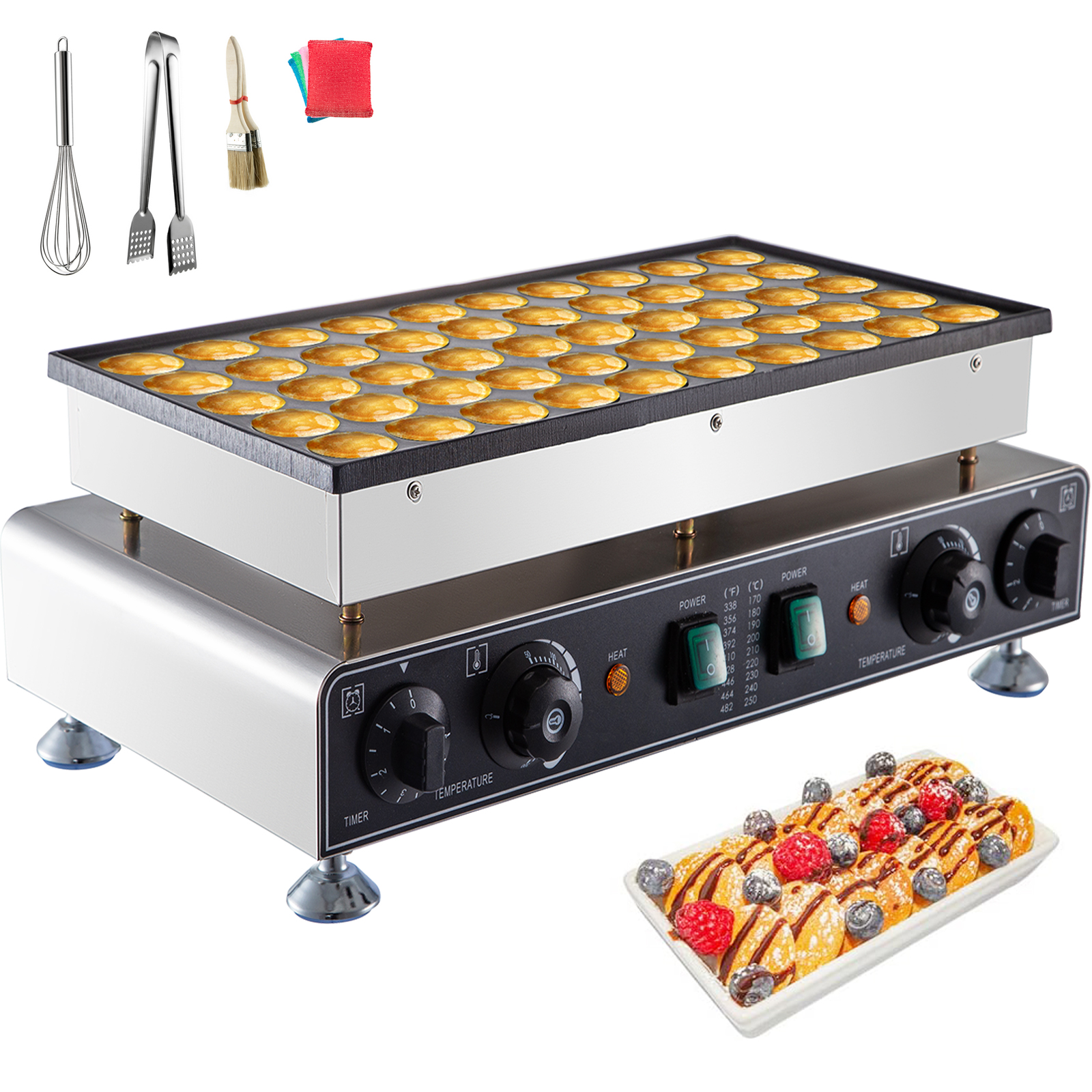 VEVOR mini dutch pancake maker with control knobs and accessories included.