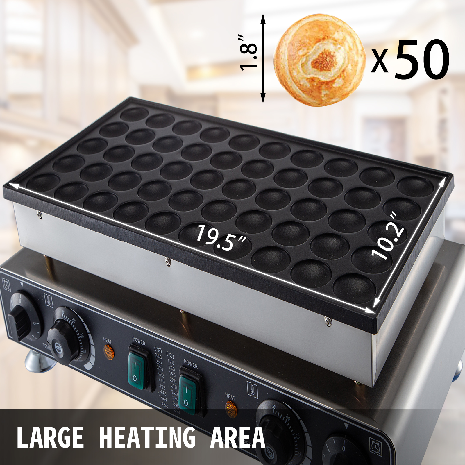 VEVOR mini dutch pancake maker with 50 cavities, large heating area.
