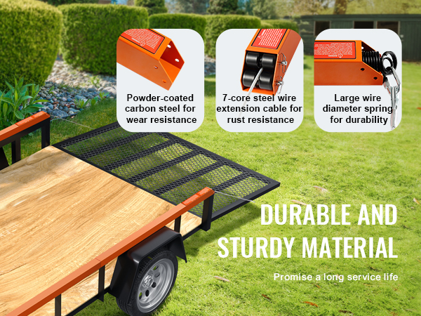 VEVOR trailer tailgate assist with durable materials, powder-coated steel, and rust-resistant cable.