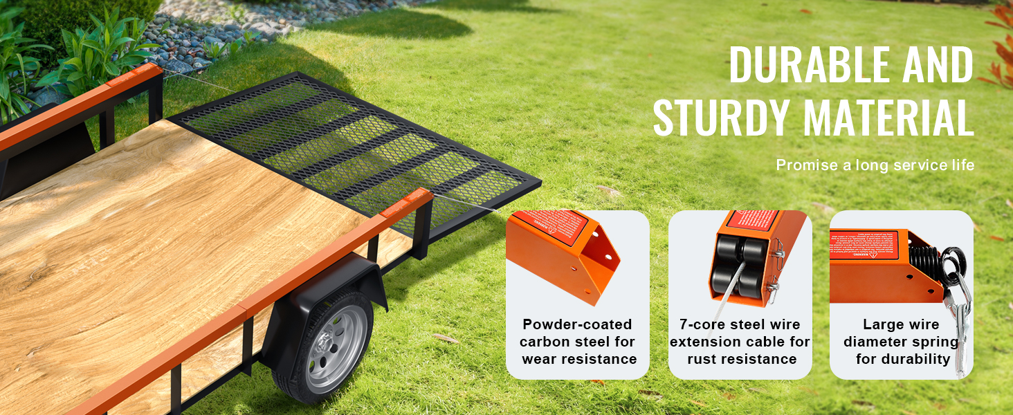 VEVOR trailer tailgate assist with durable materials, powder-coated steel, and rust-resistant cable.