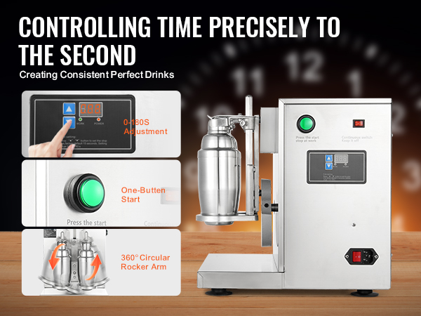VEVOR milkshake maker with digital timer, green start button, and 360° circular rocker arm.