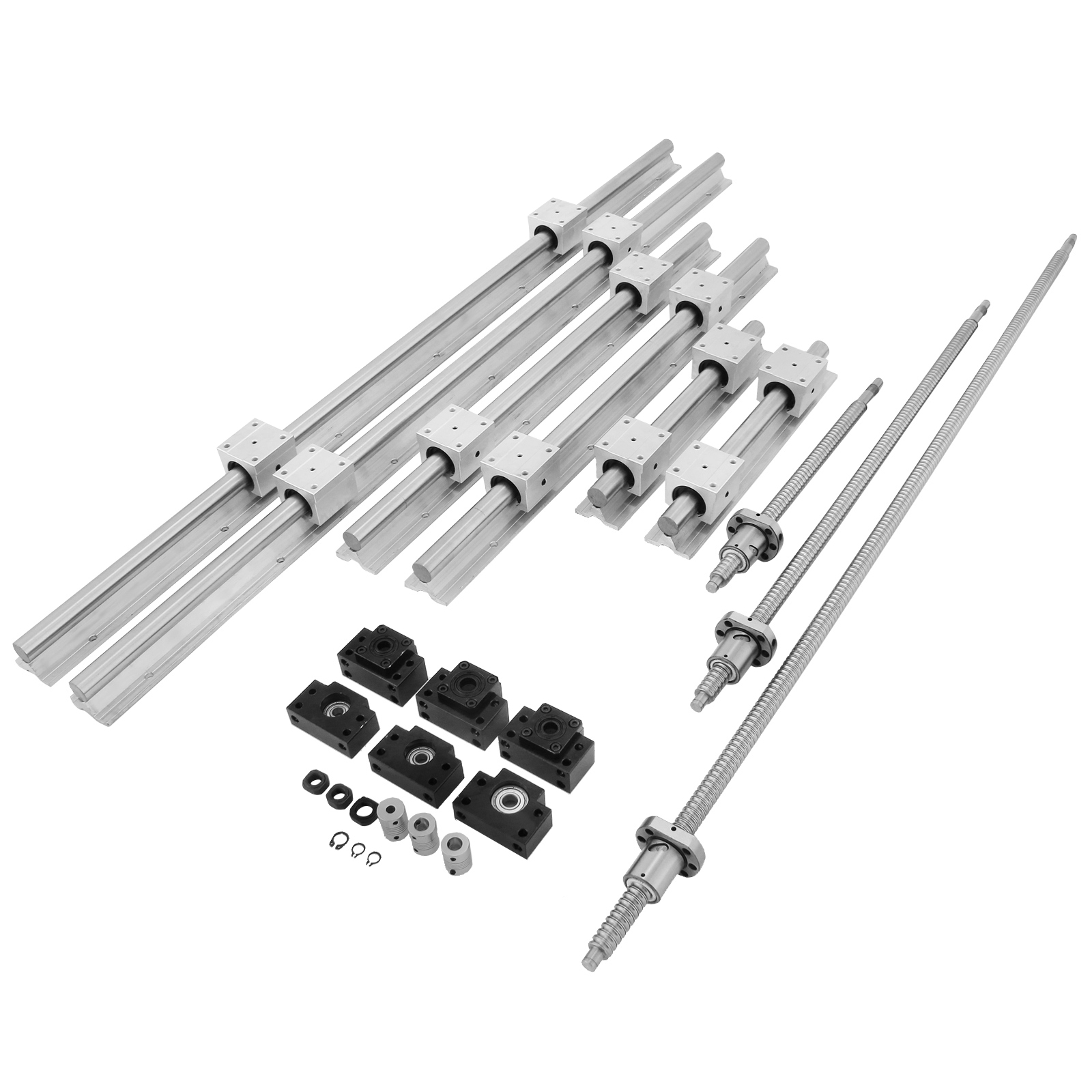 VEVOR linear rail cnc kit with rails, screws, and mounting blocks.