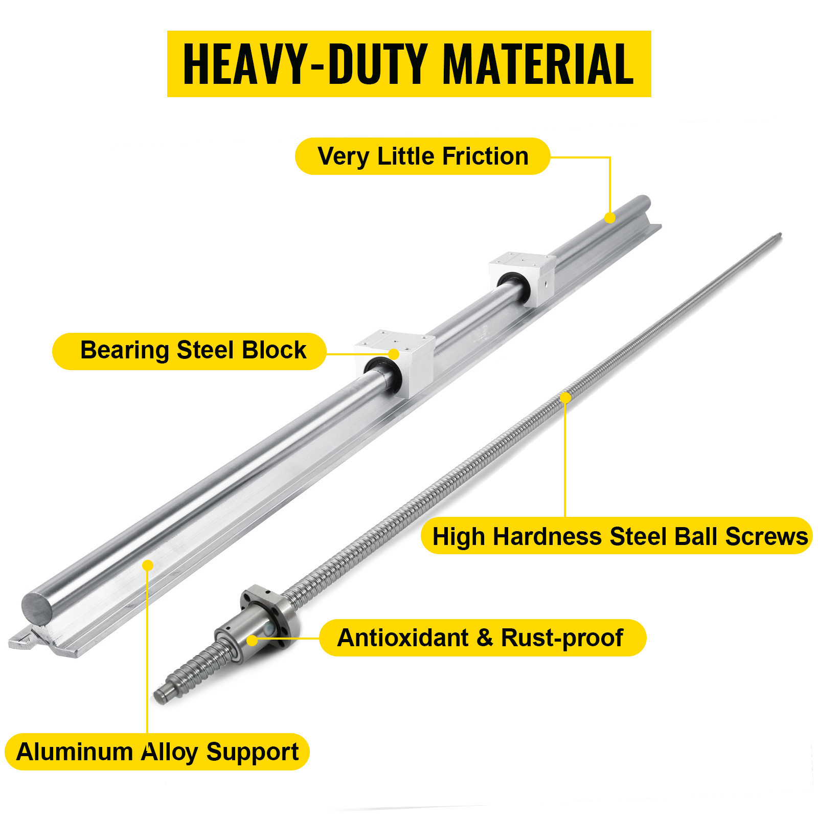 VEVOR linear rail cnc kit with steel block, aluminum alloy support, and steel ball screws