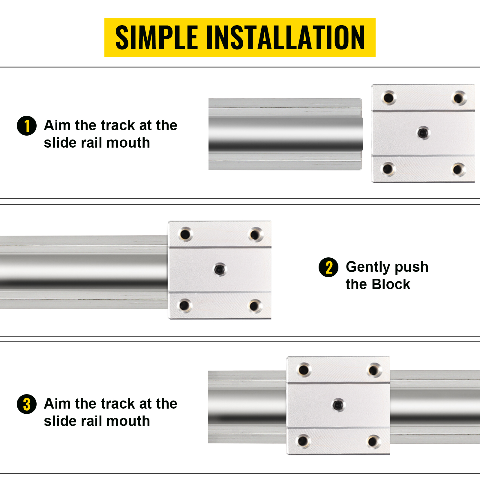 VEVOR linear rail cnc kit installation guide with three simple steps.
