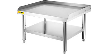stainless steel VEVOR grill stand with a shelf and raised edges.