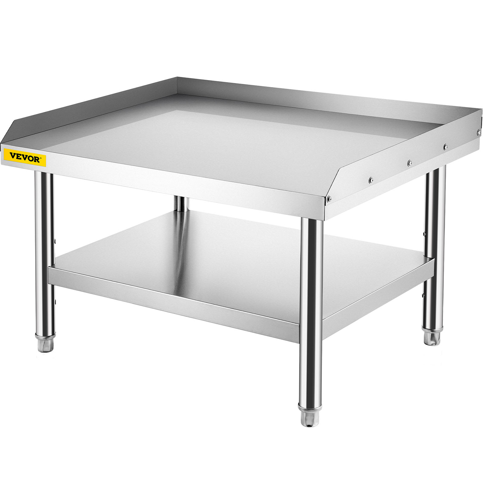 VEVOR grill stand with stainless steel construction and a bottom shelf for extra storage.