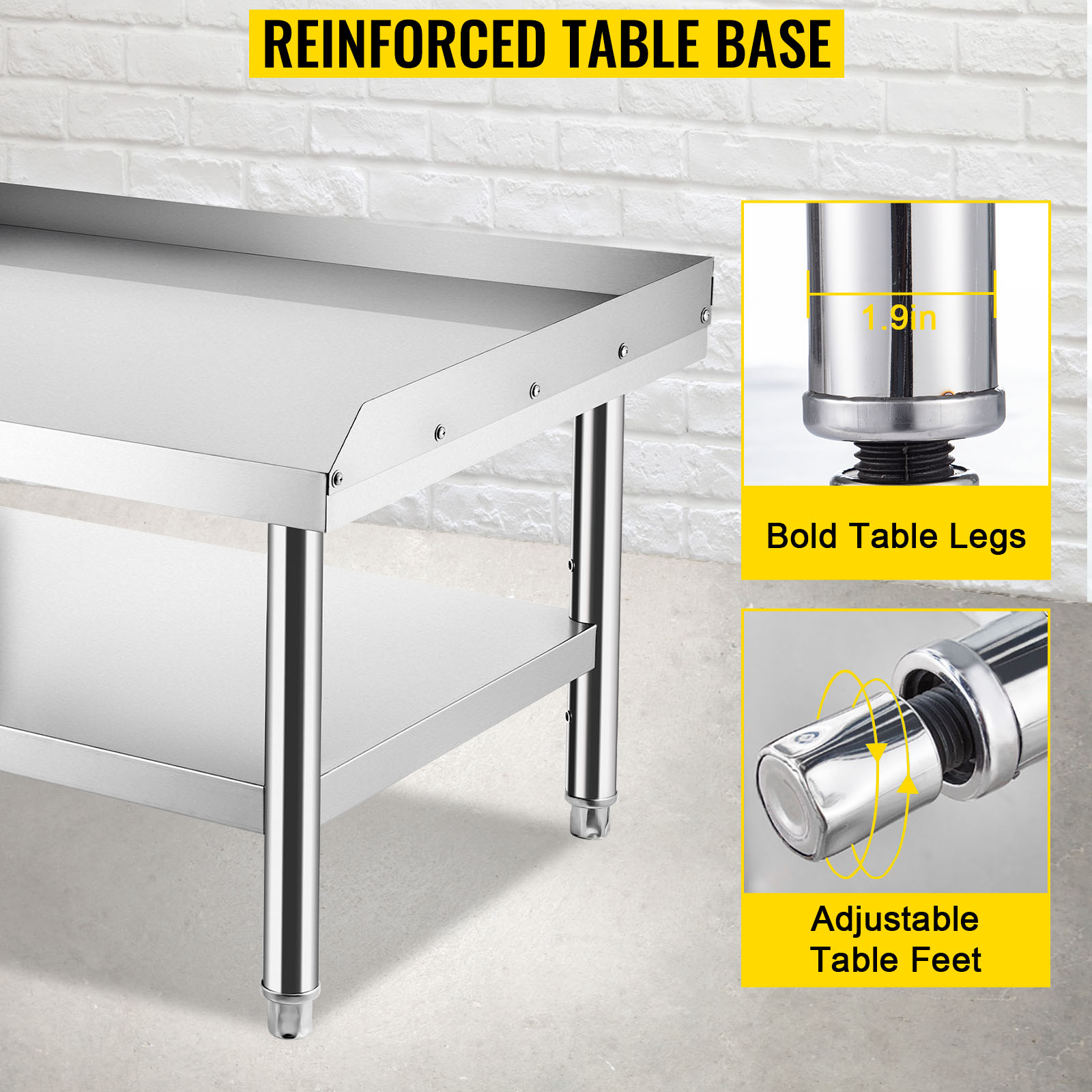VEVOR grill stand with reinforced table base, bold legs, and adjustable feet.