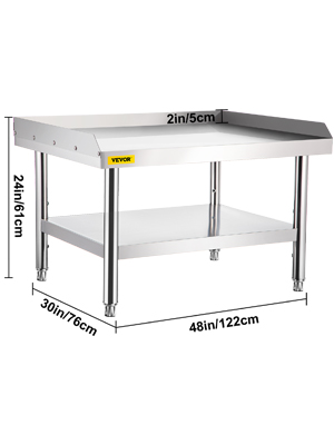VEVOR stainless steel grill stand with dimensions 48x30x24 inches, featuring under shelf.