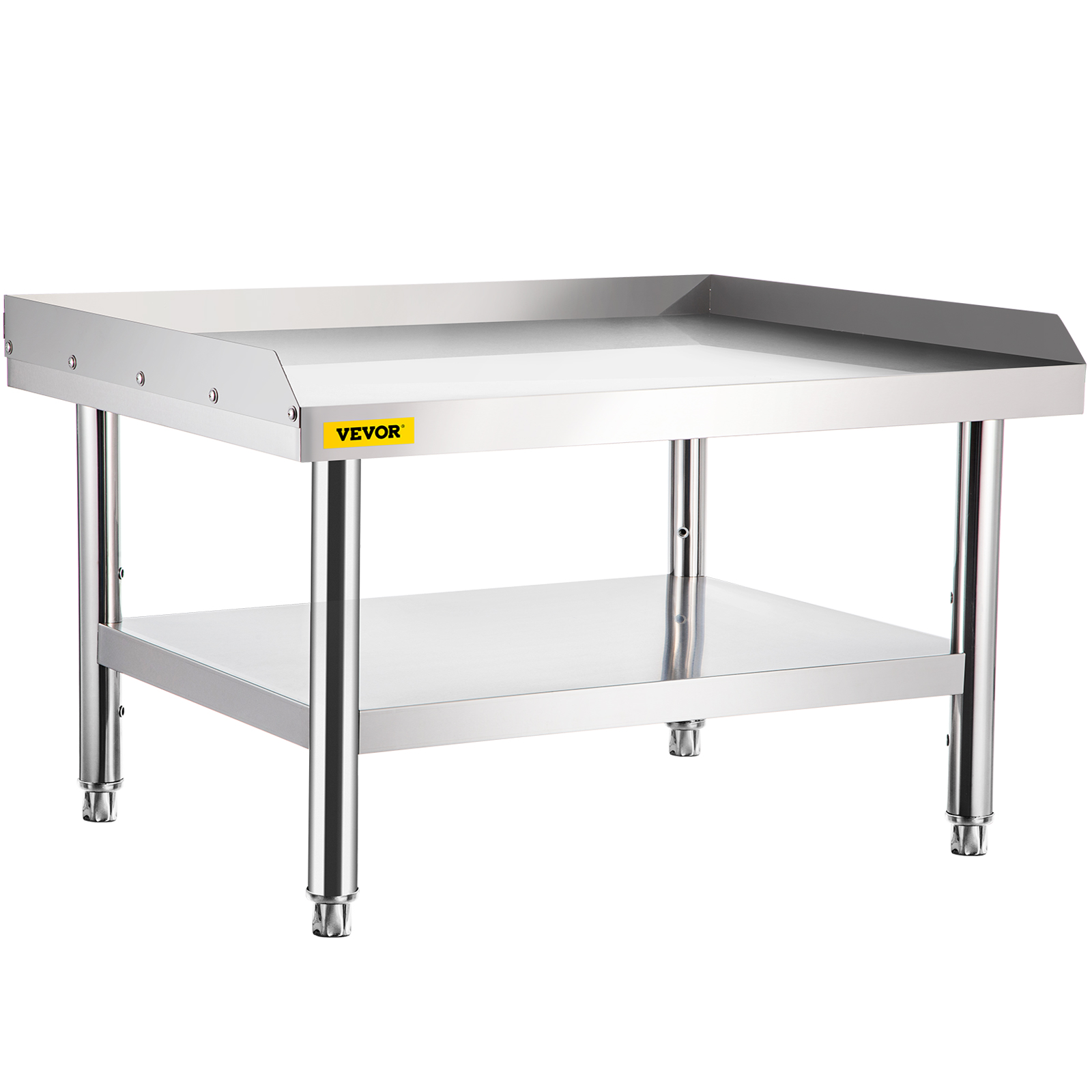 stainless steel VEVOR grill stand with shelf, sturdy and sleek design.