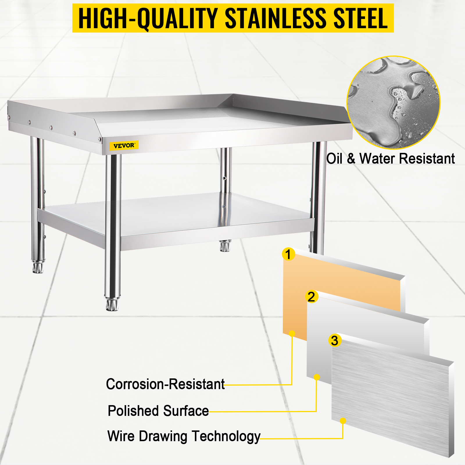 VEVOR stainless steel grill stand with polished surface and corrosion resistance.