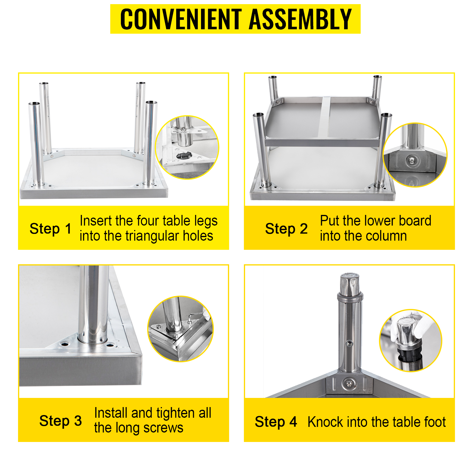 convenient assembly steps for VEVOR stainless steel grill stand with clear instructions.