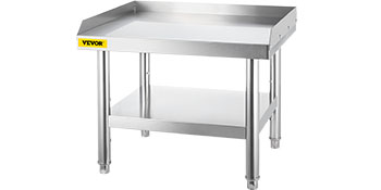 VEVOR stainless steel grill stand with lower shelf for extra storage and stability.