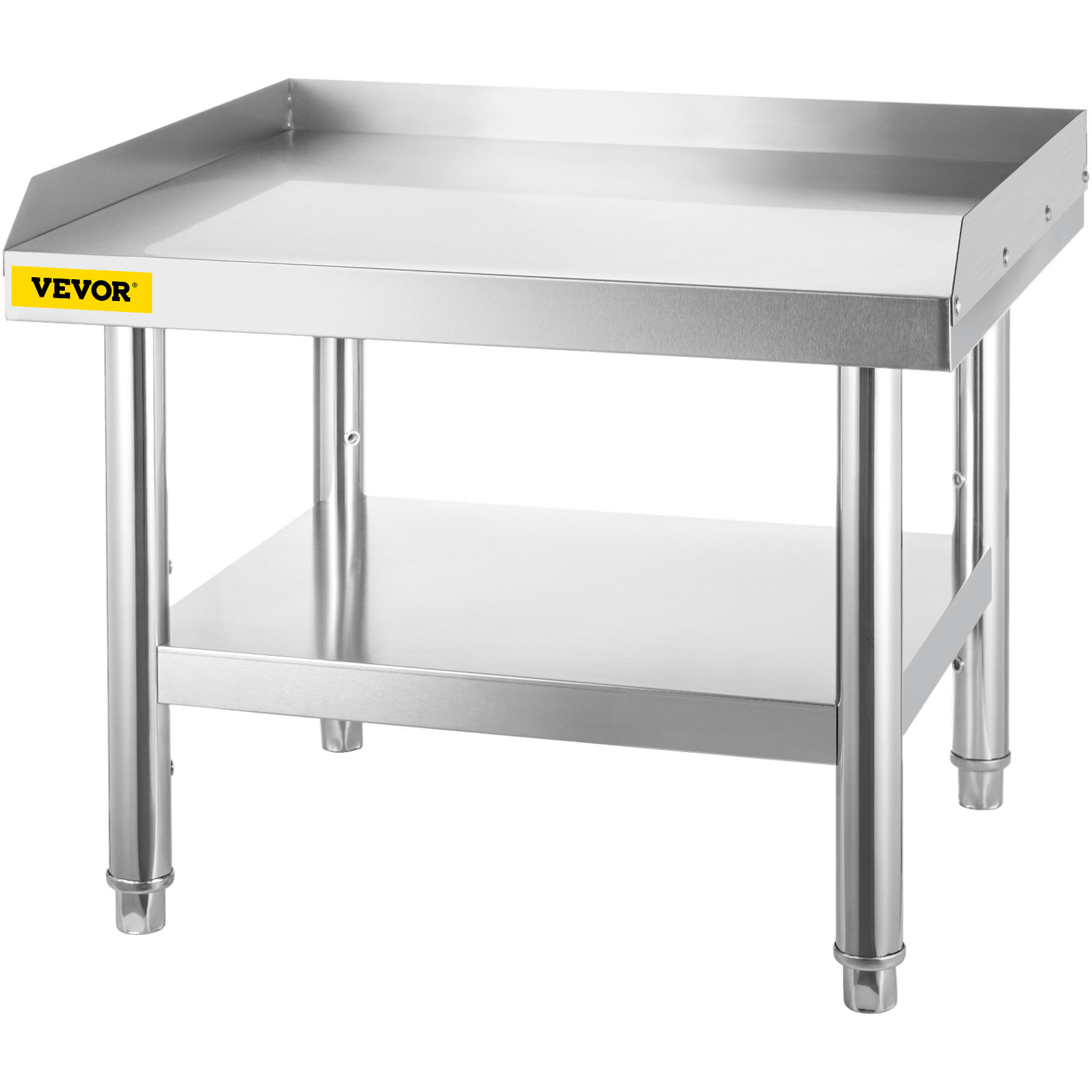 VEVOR stainless steel grill stand with bottom shelf and polished finish.