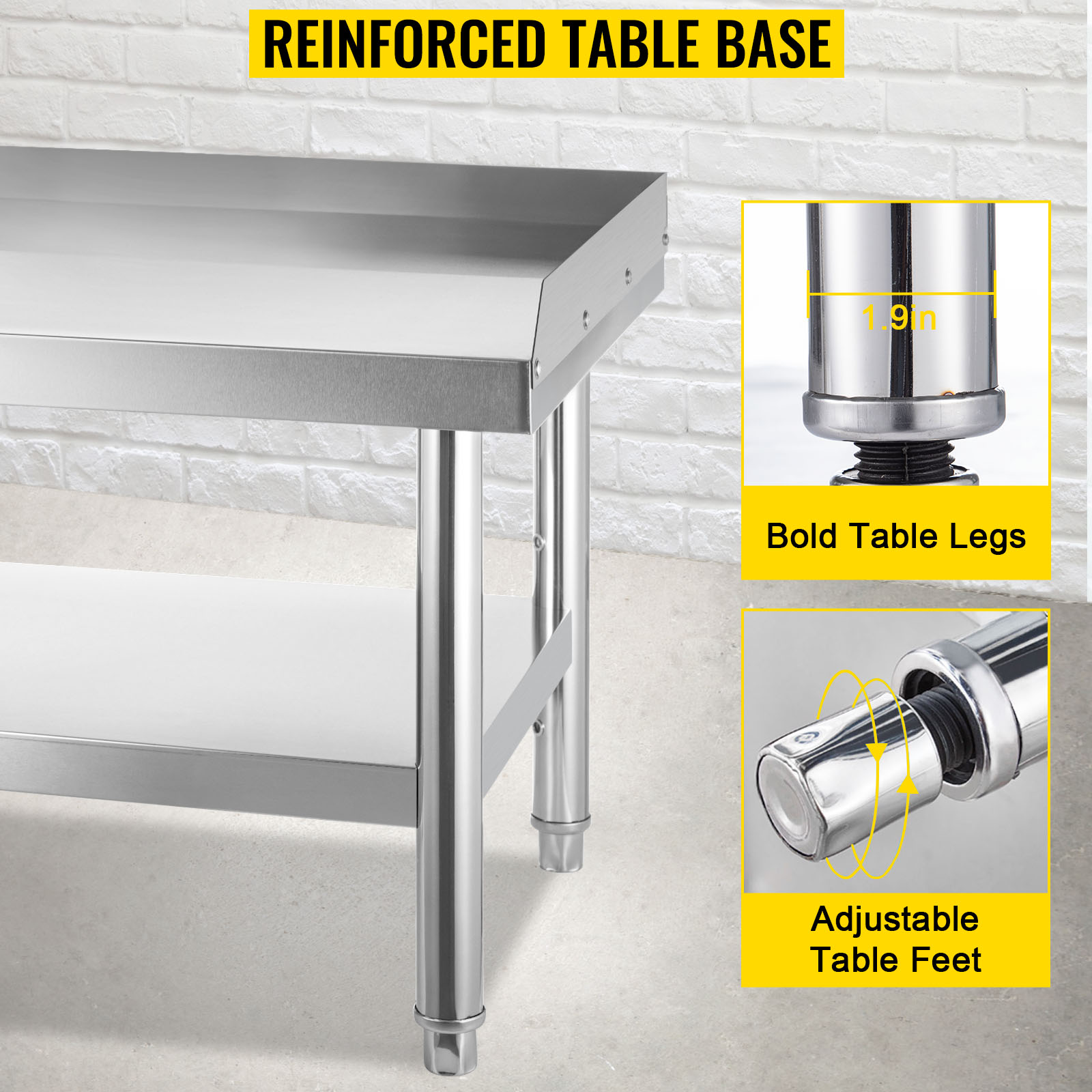 VEVOR stainless steel grill stand with reinforced base, bold legs, and adjustable feet.