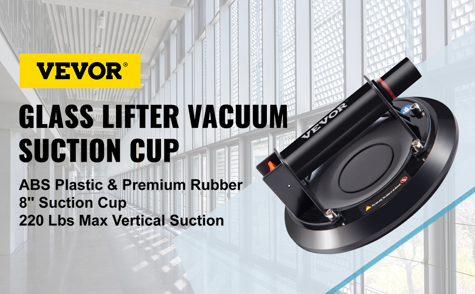 VEVOR glass suction cup with 220 lbs vertical suction and 8" abs plastic and rubber cup.