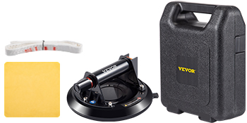 VEVOR glass suction cup with carrying case, cleaning cloth, and straps.