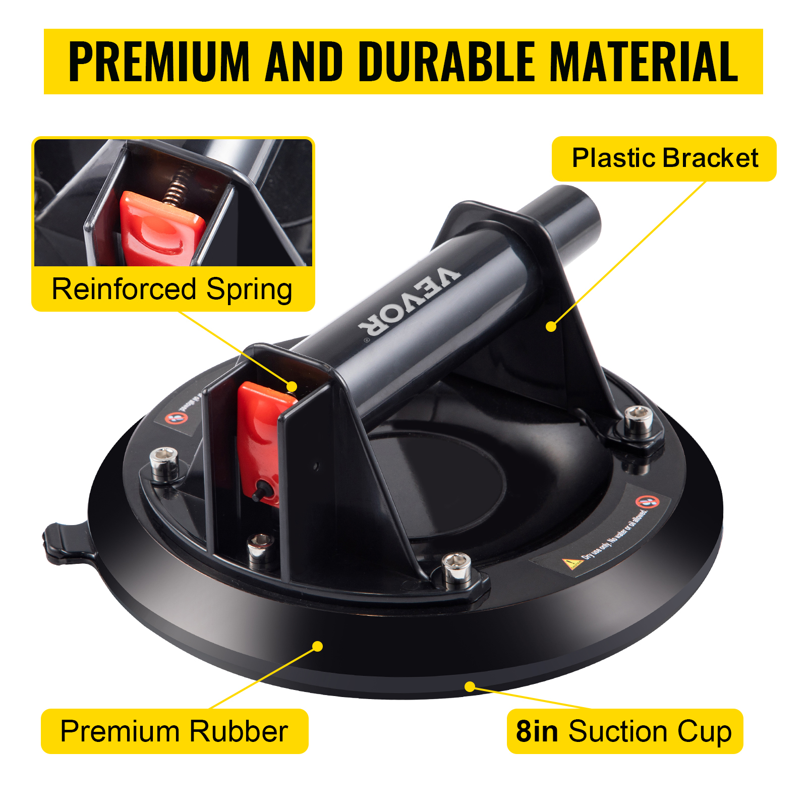 VEVOR glass suction cup with reinforced spring, plastic bracket, premium rubber, 8in cup.
