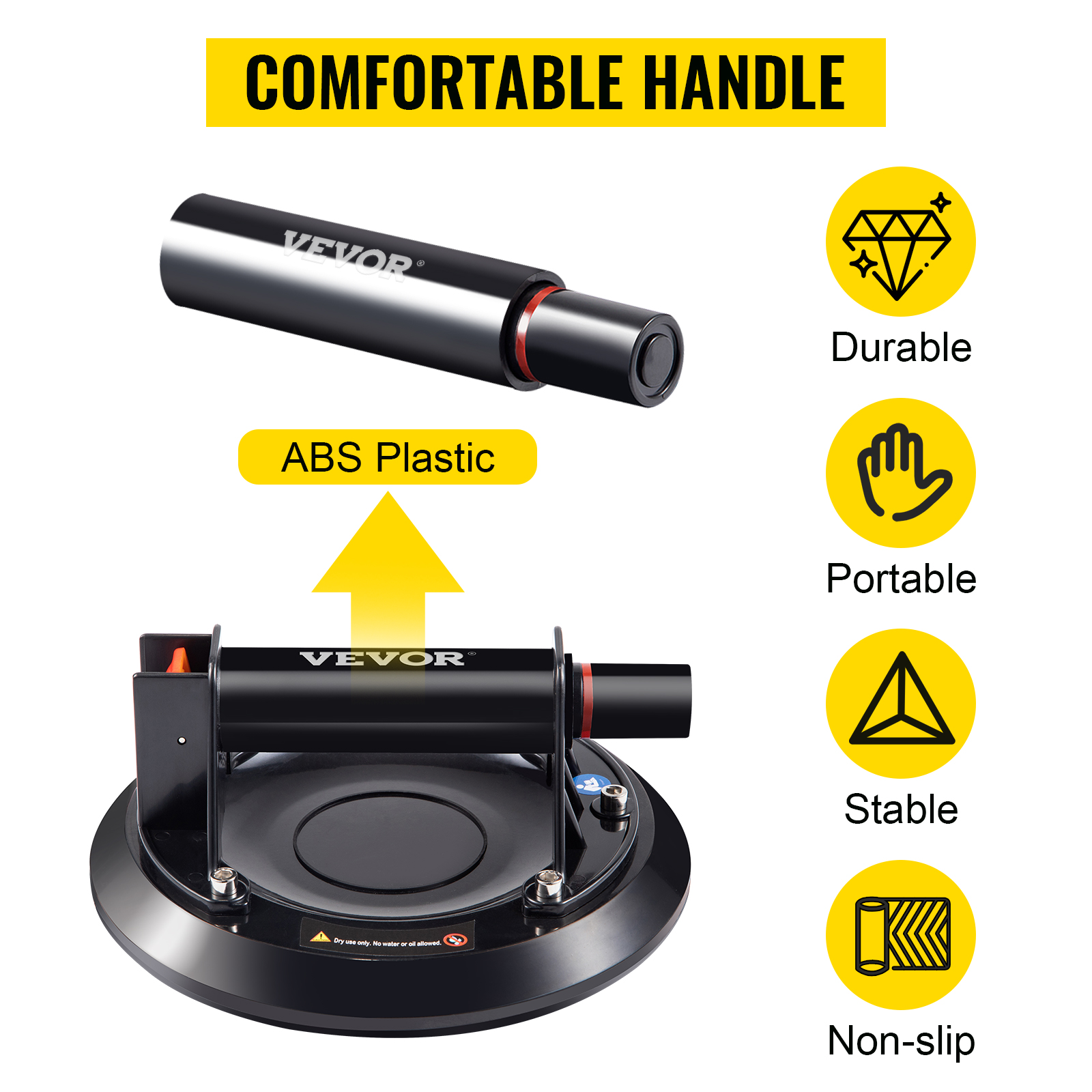 VEVOR glass suction cup with a comfortable abs plastic handle and multiple features.