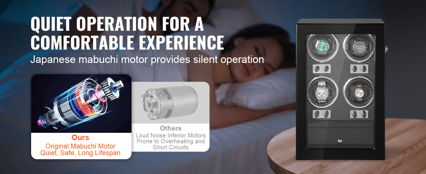 quiet operation and comfortable experience with VEVOR watch winder featuring a japanese mabuchi motor.