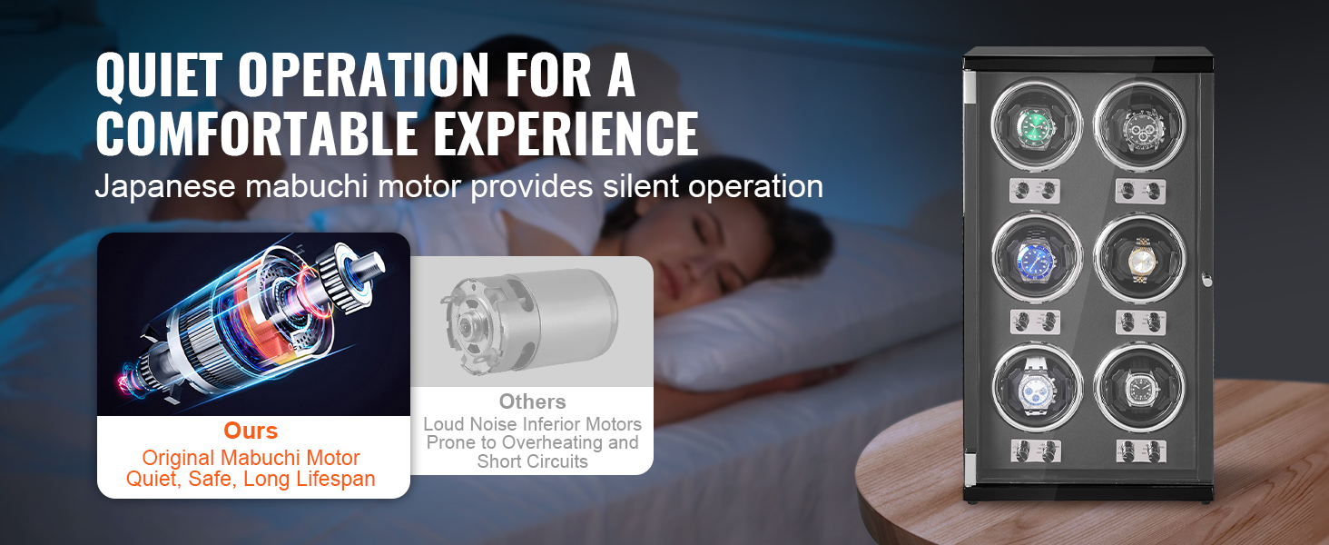 VEVOR watch winder with original mabuchi motor, providing quiet operation and safe, long lifespan