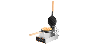 VEVOR bubble waffle maker with wooden handles and freshly cooked bubble waffles.