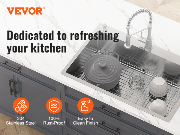 VEVOR sink protector grid in stainless steel sink, showcasing rust-proof and easy-to-clean properties.