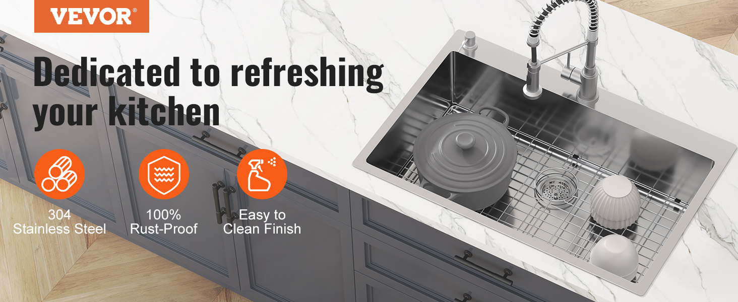 VEVOR sink protector grid in stainless steel sink, showcasing rust-proof and easy-to-clean properties.