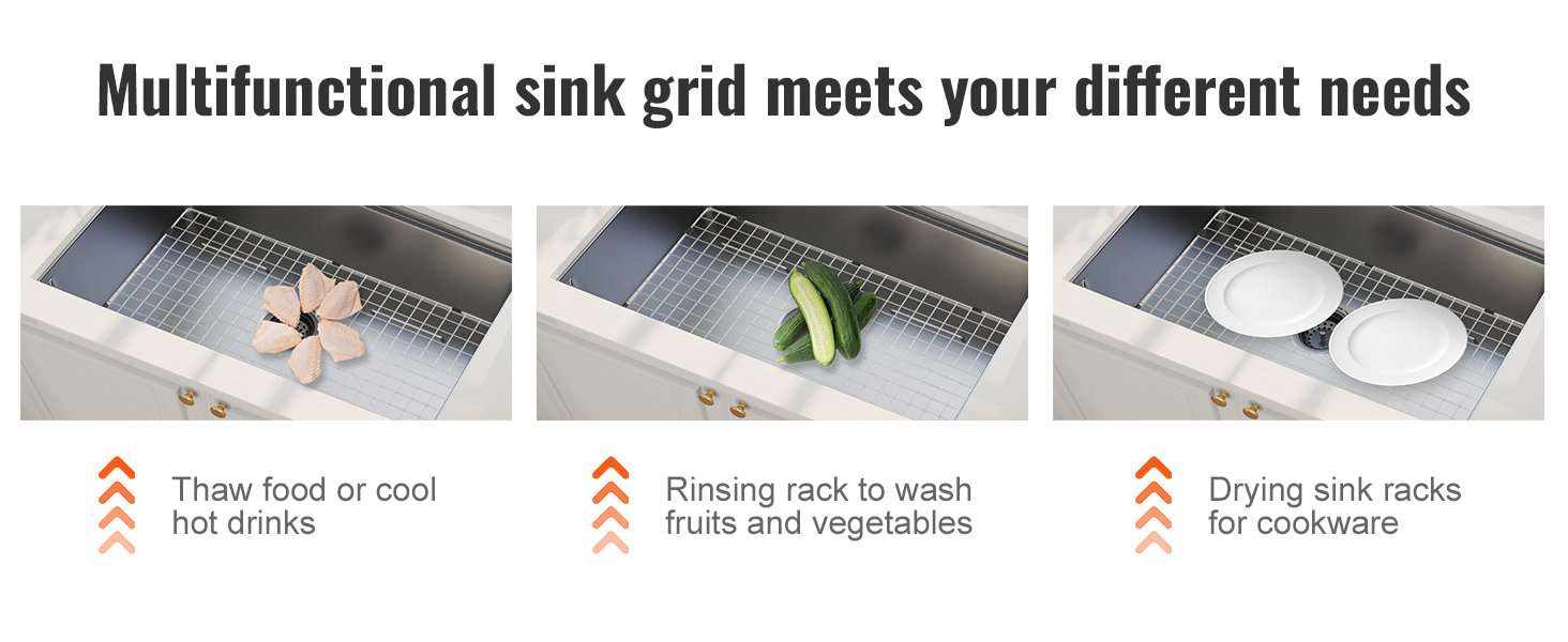 multifunctional sink grid for thawing, rinsing, and drying with VEVOR sink protector grid.
