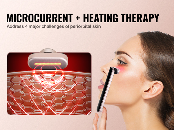 microcurrent and heating therapy address periorbital skin challenges with the VEVOR red light therapy wand.