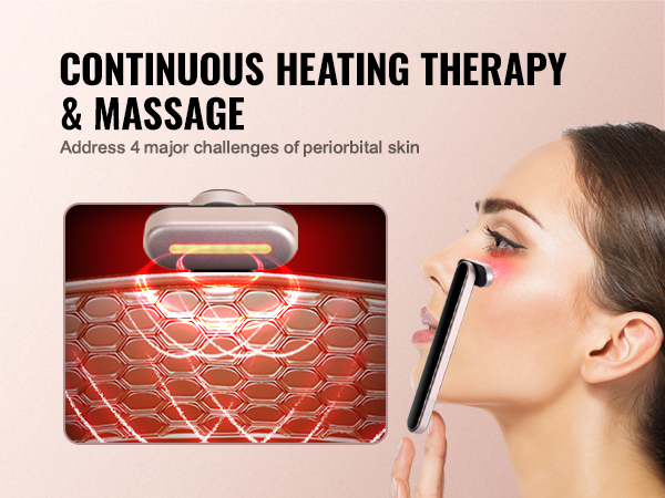 VEVOR red light therapy wand providing continuous heating therapy and massage for periorbital skin.