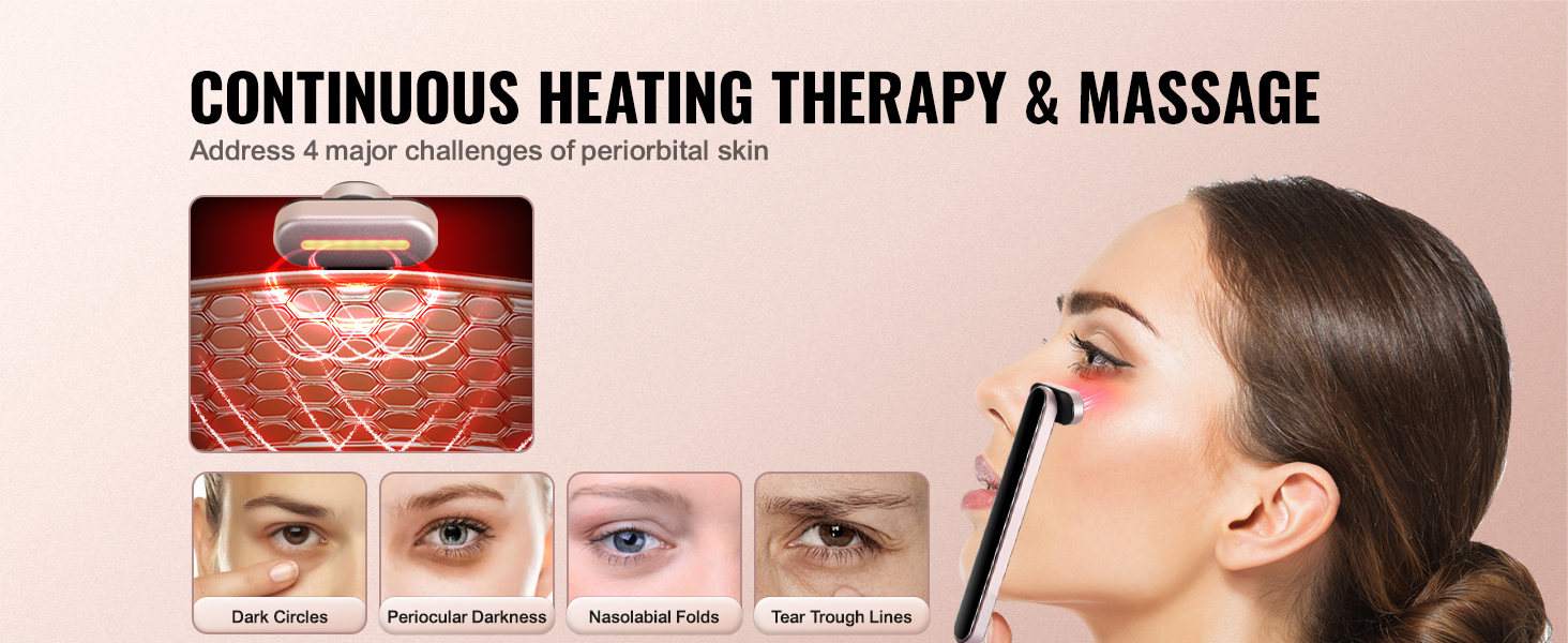 VEVOR red light therapy wand providing continuous heating therapy and massage for periorbital skin.