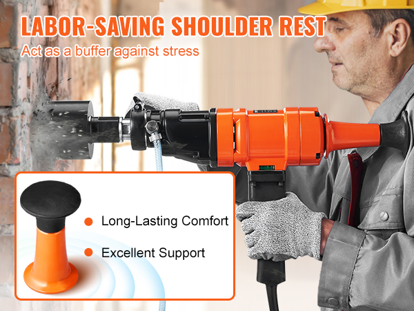 worker using VEVOR diamond core drill with labor-saving shoulder rest for comfort and support.