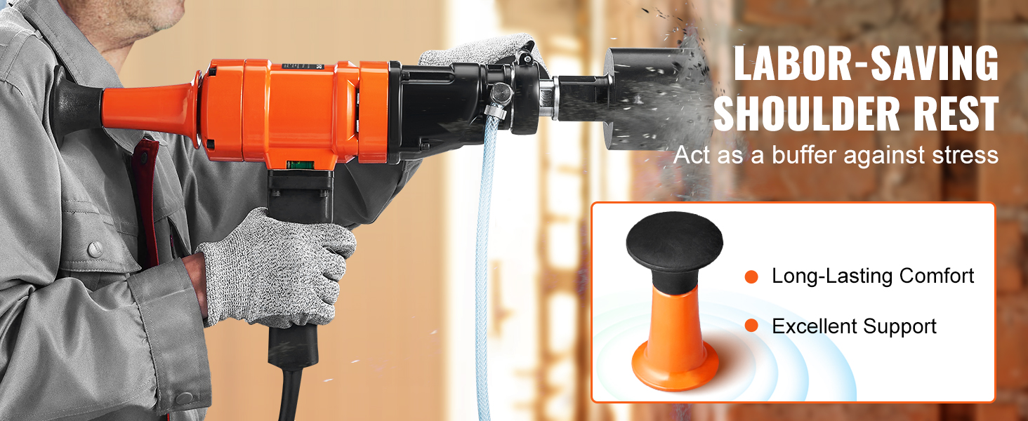 worker using VEVOR diamond core drill with labor-saving shoulder rest for comfort and support.